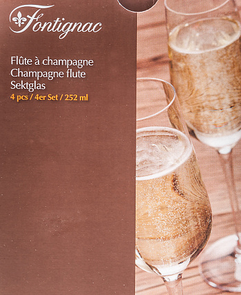 Набор бокалов для шампанского, 4 шт, 252 мл